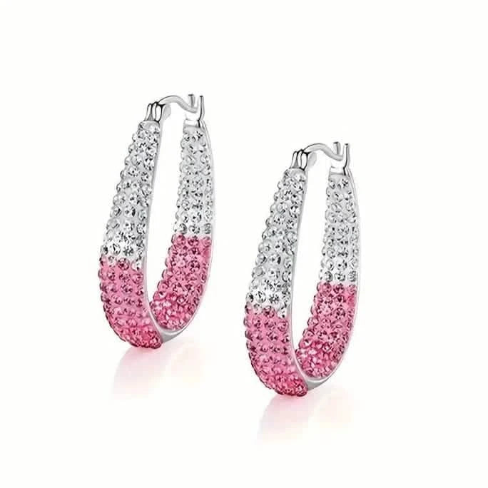 Elegant Dual Tone Gradient Glitter Hoop Earrings Earrings Pink - DailySale