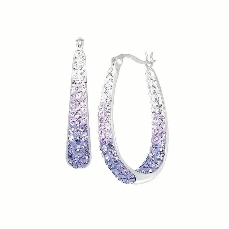 Elegant Dual Tone Gradient Glitter Hoop Earrings Earrings Purple - DailySale
