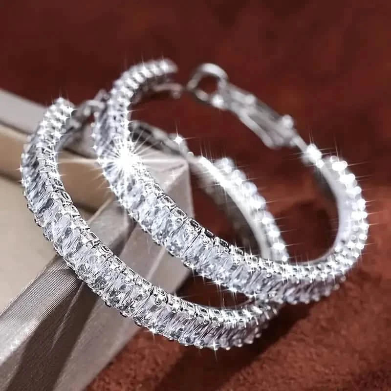 Elegant Full Rectangular Shiny Fit Square Decorative Hoop Earrings Earrings - DailySale