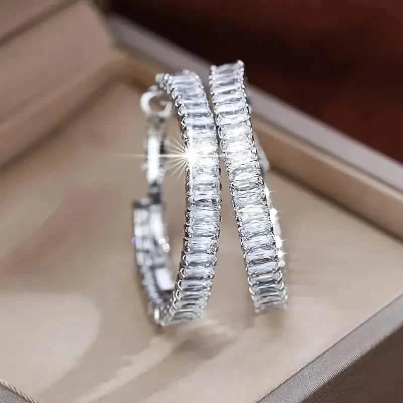 Elegant Full Rectangular Shiny Fit Square Decorative Hoop Earrings Earrings - DailySale