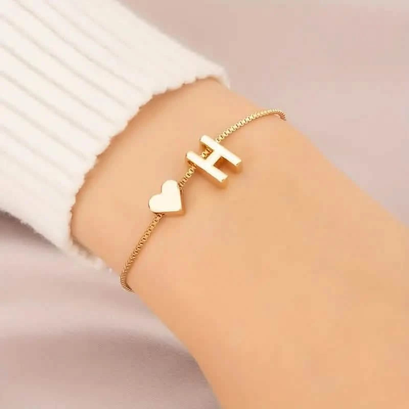 Elegant Love Heart Charm Bracelet - Delicate Minimalist Link Chain Bracelets H - DailySale
