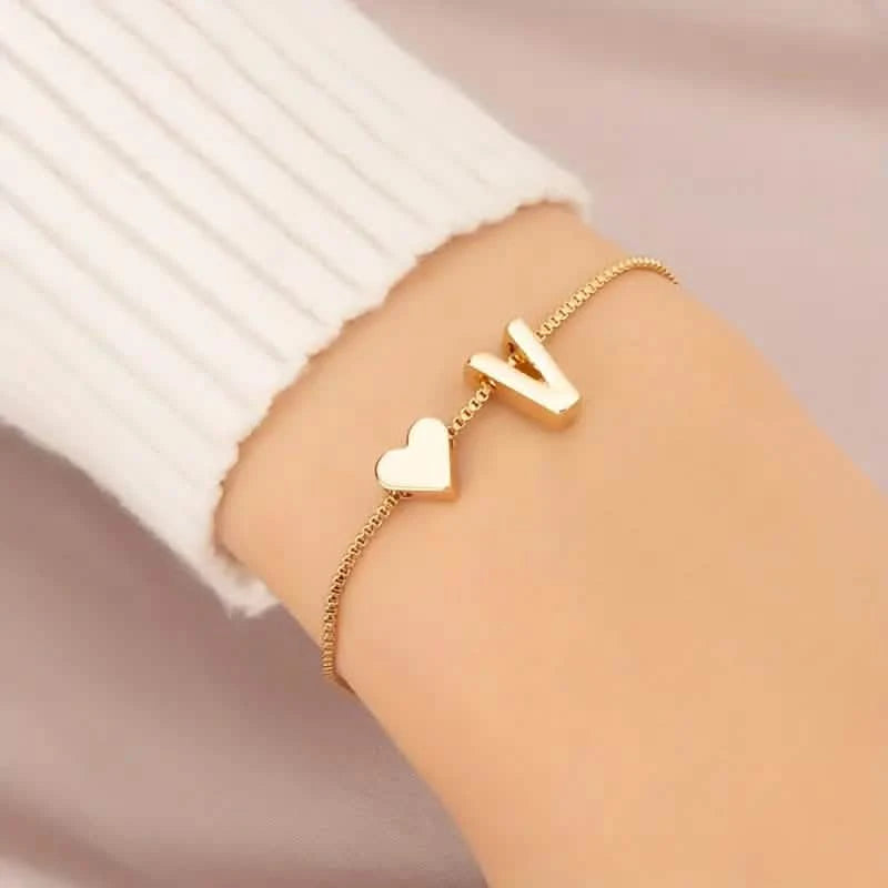 Elegant Love Heart Charm Bracelet - Delicate Minimalist Link Chain Bracelets V - DailySale