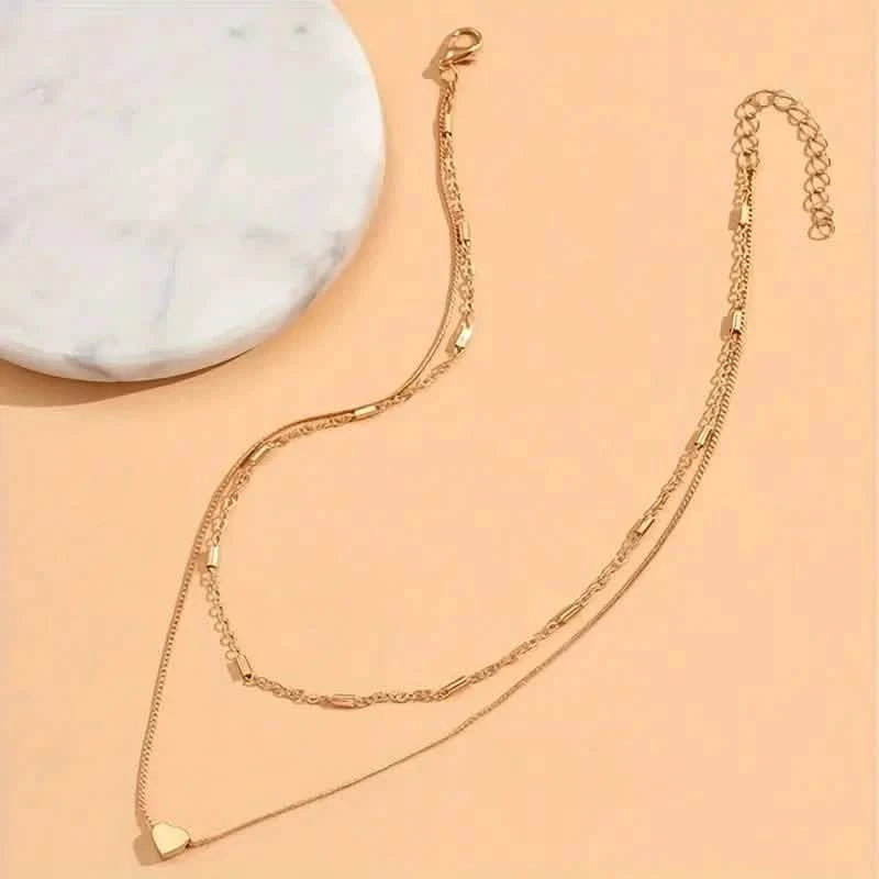 Elegant Simple Double Layer Choker Necklace with Heart Pendant Necklaces - DailySale