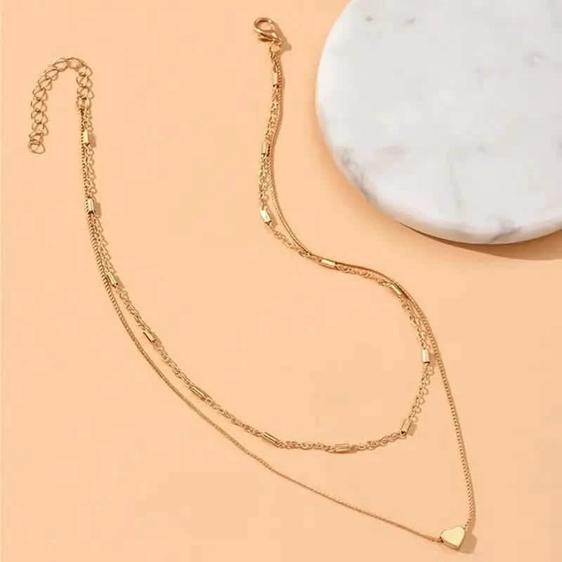 Elegant Simple Double Layer Choker Necklace with Heart Pendant Necklaces - DailySale