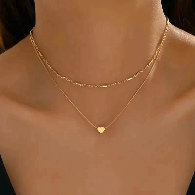 Elegant Simple Double Layer Choker Necklace with Heart Pendant Necklaces - DailySale