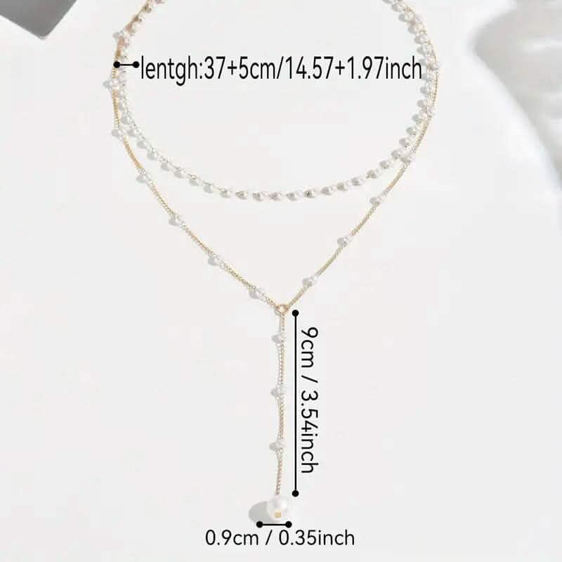 Elegant Vintage Style Double-Layer Pendant Necklace with Imitation Pearl Accents and Tassel Drop Necklaces - DailySale