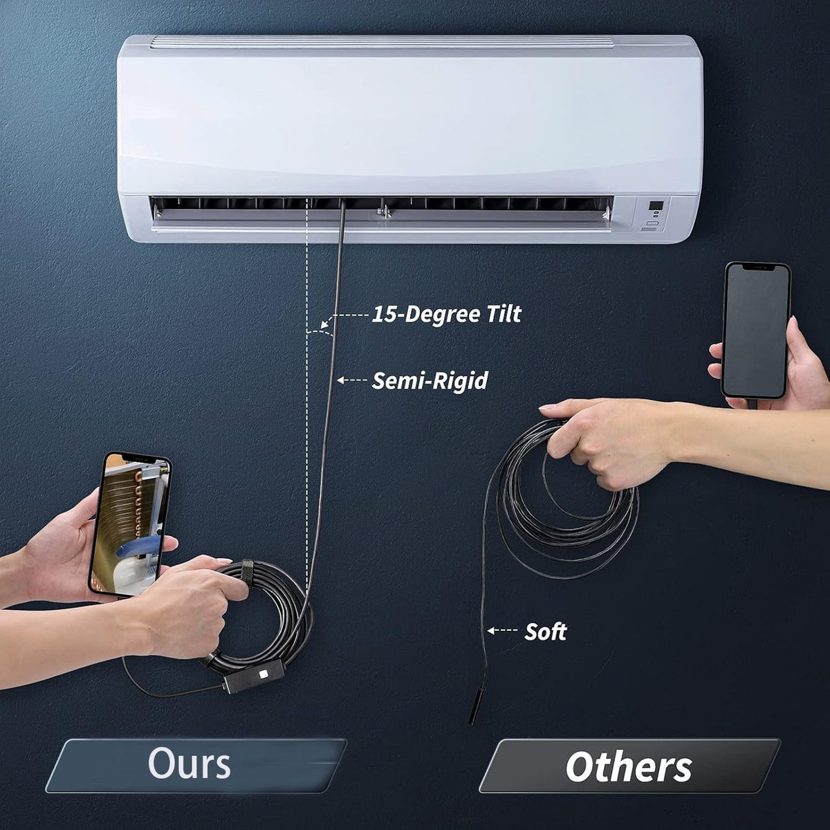 Semi-rigid cable holding a bend inside an air conditioning unit
