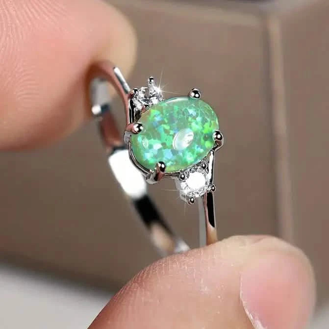 Exquisite Oval Artificial Opal Rings Rings Green 6 - DailySale