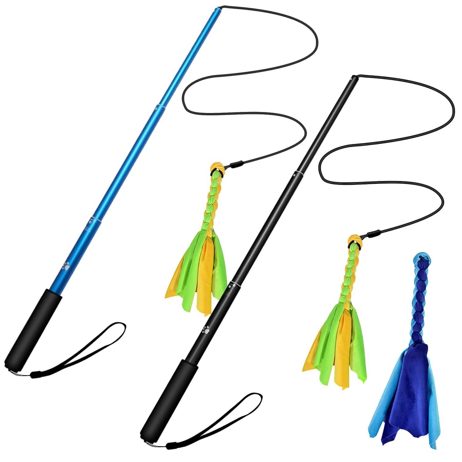 Extendable Dog Flirt Pole with 2 Replaceable Interactive Tail Toys Pet Supplies - DailySale