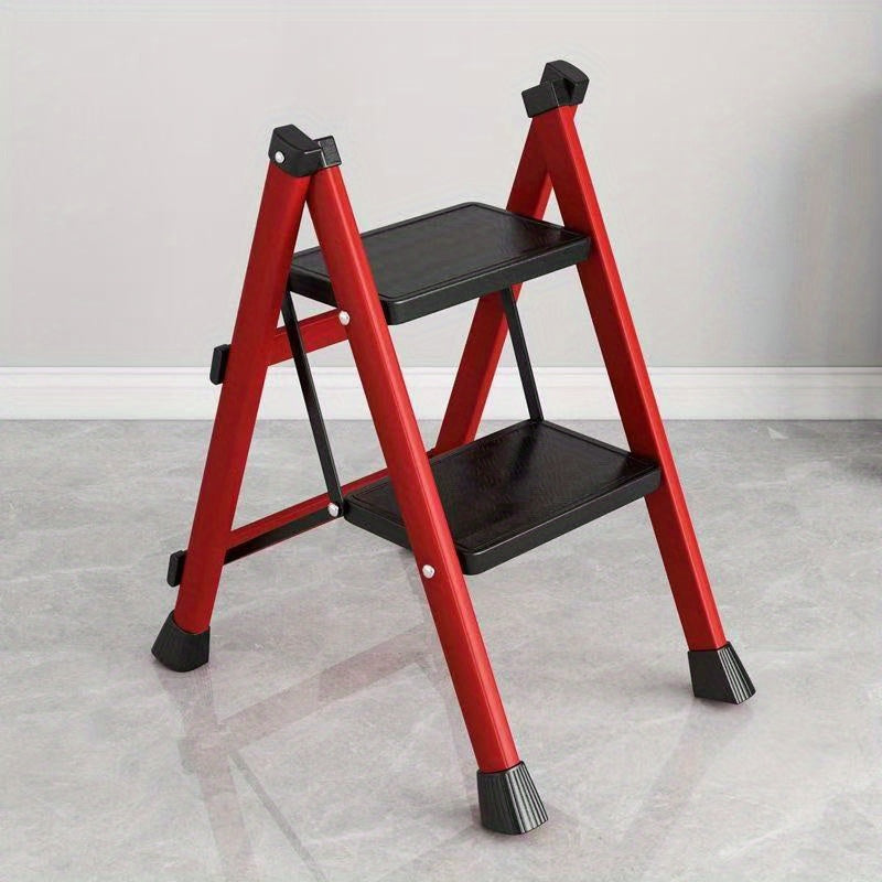 Heavy-Duty 2-Step Folding Ladder – Metal A-Frame with Non-Slip Steps