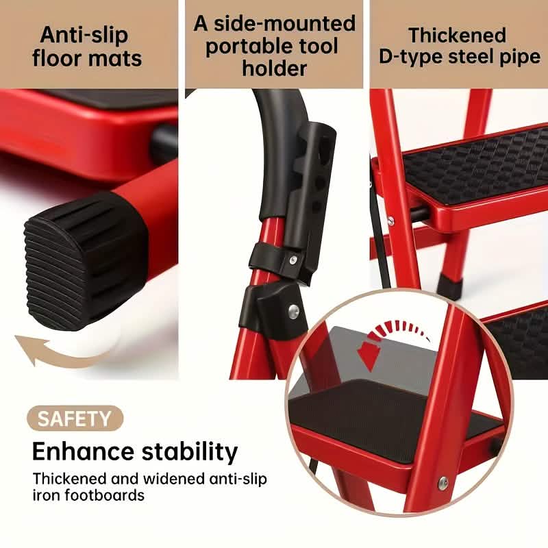 Folding 3/4-Step Ladder – Portable Steel Step Stool, Anti-Slip