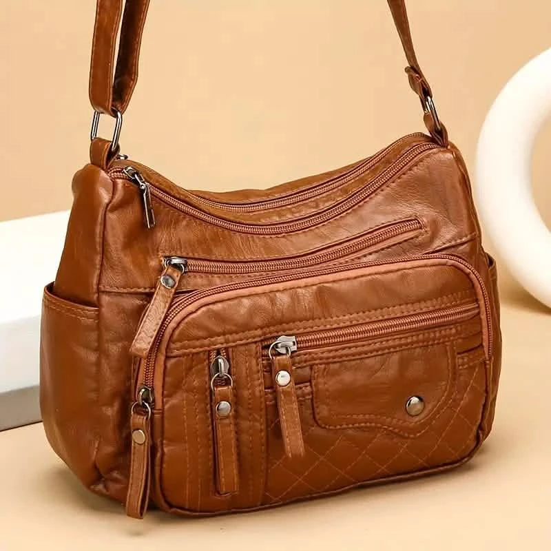 crossbody bags for travel women Fashion Multi Zipper Crossbody Bag, Soft Vegan Leather Shoulder Bag, Women's Multi Pockets Handbag Purse
