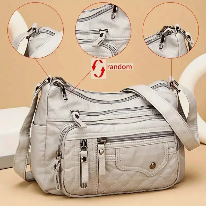Fashion Multi Zipper Crossbody Bag, Soft Vegan Leather Shoulder Bag, Women's Multi Pockets Handbag Purse Bags & Travel Gray - DailySale