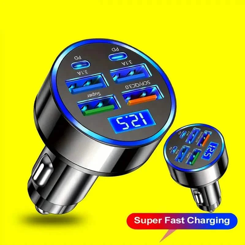 Fast Charging 6 Ports Car Charger Adapter with 4 USB + 2 Type-C 40W QC3.0 Automotive - DailySale