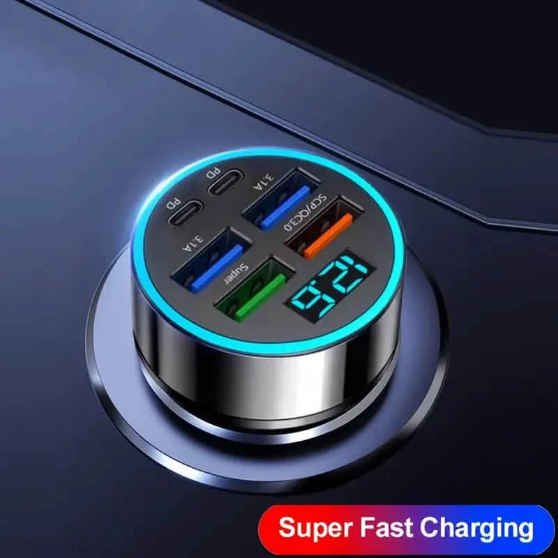 Fast Charging 6 Ports Car Charger Adapter with 4 USB + 2 Type-C 40W QC3.0 Automotive - DailySale