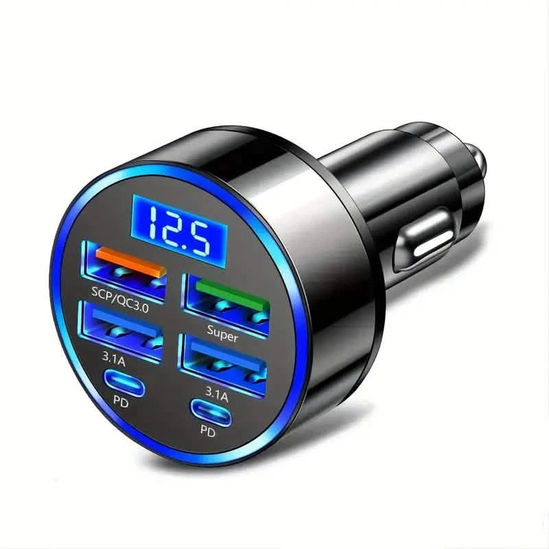 Fast Charging 6 Ports Car Charger Adapter with 4 USB + 2 Type-C 40W QC3.0 Automotive - DailySale