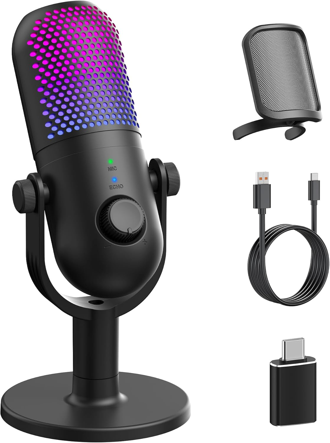 USB Microphone for PC Gaming: Condenser Microphone with RGB