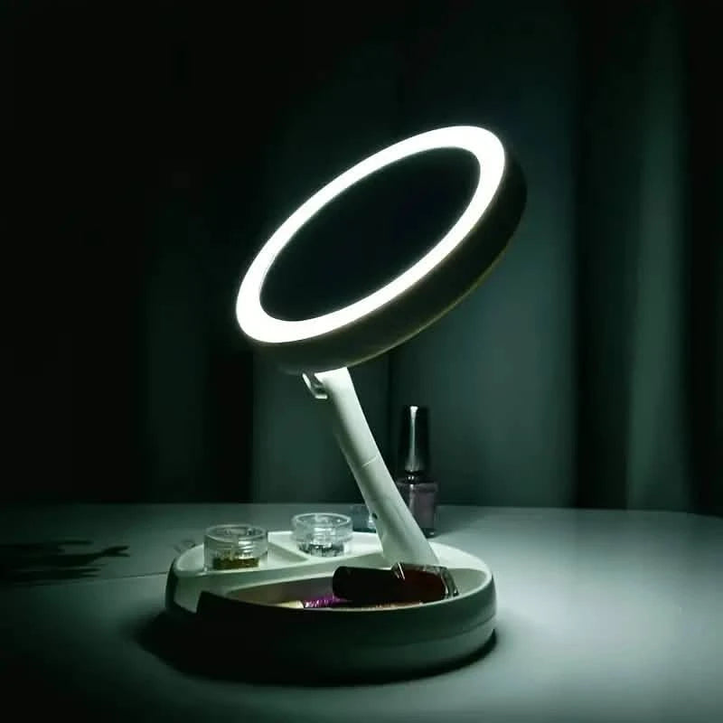 Foldable LED Vanity Mirror With Storage Box, Double-sided 1X & 10X Magnifying Retractable Mirror Beauty & Personal Care - DailySale