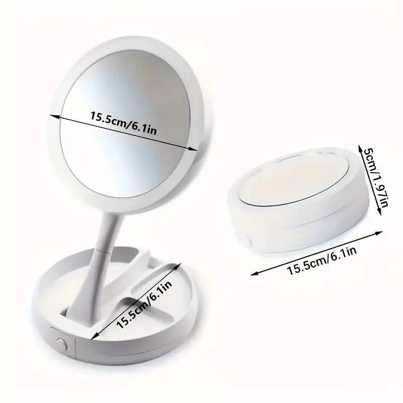 Foldable LED Vanity Mirror With Storage Box, Double-sided 1X & 10X Magnifying Retractable Mirror Beauty & Personal Care - DailySale