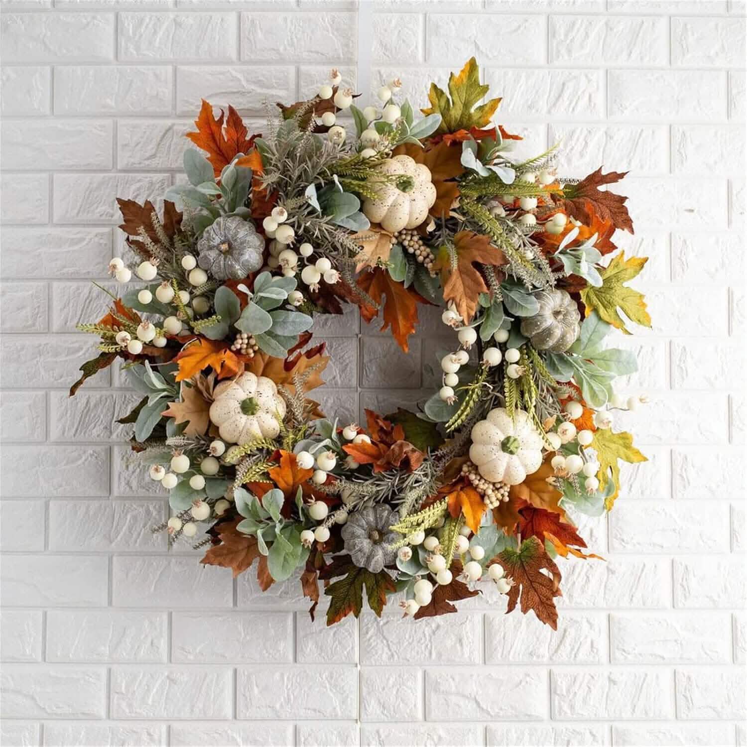 Front Door Autumn Pumpkin Maple Leaves Wreaths Holiday Decor & Apparel - DailySale