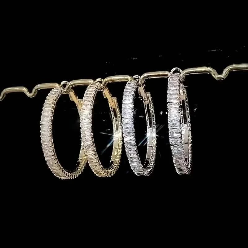 Full Rectangular Shiny Synthetic Zirconia Decorative Hoop Earrings Earrings - DailySale