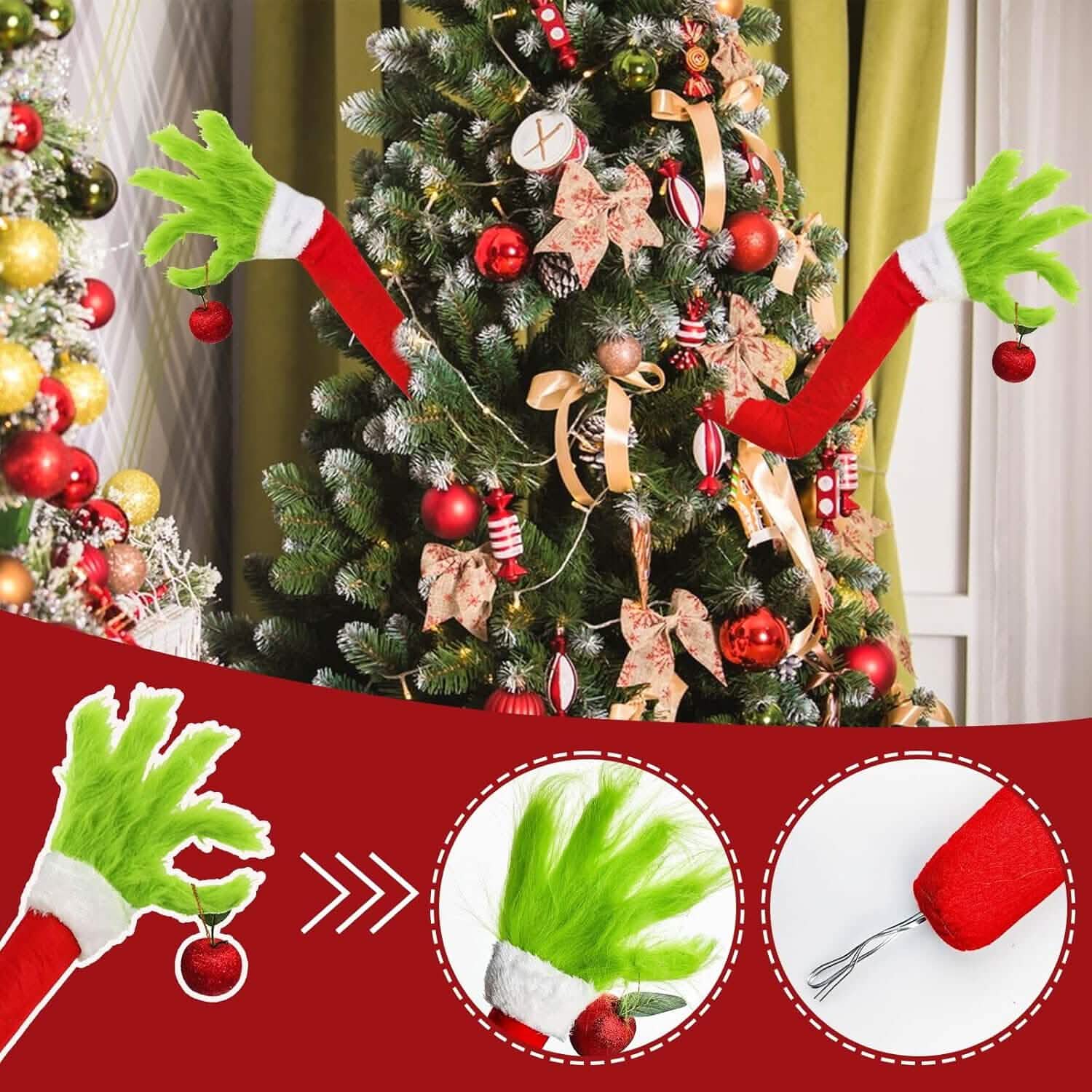 Furry Green Monster Elf Arms Hand for Christmas Tree Ornaments Holiday Decor & Apparel - DailySale