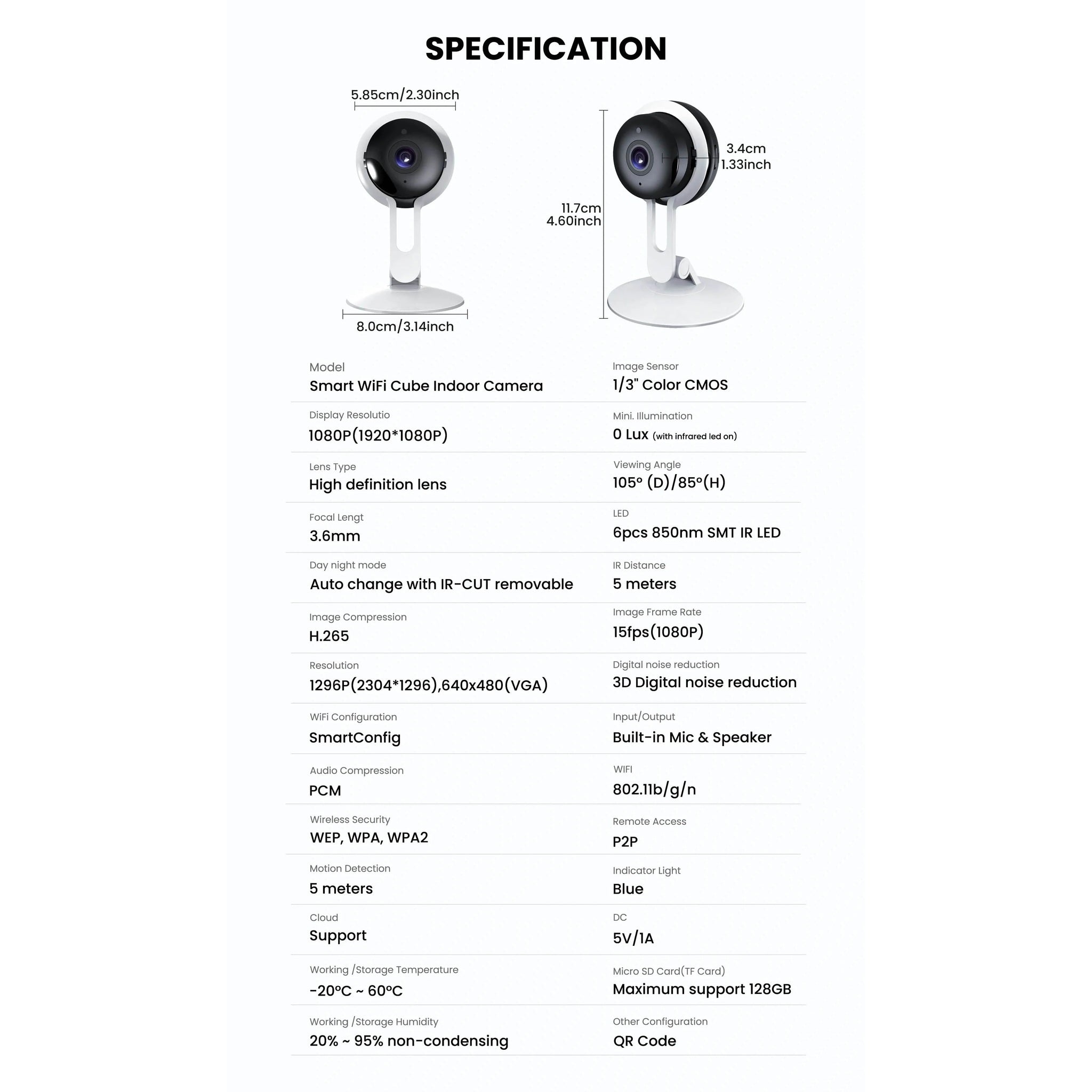 3MP wireless smart AI home security camera specifications