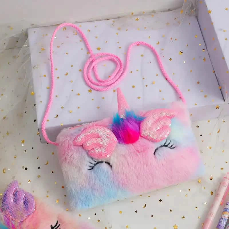 Girls Cute Sequin Plush Unicorn Tie Dye Bag in blue