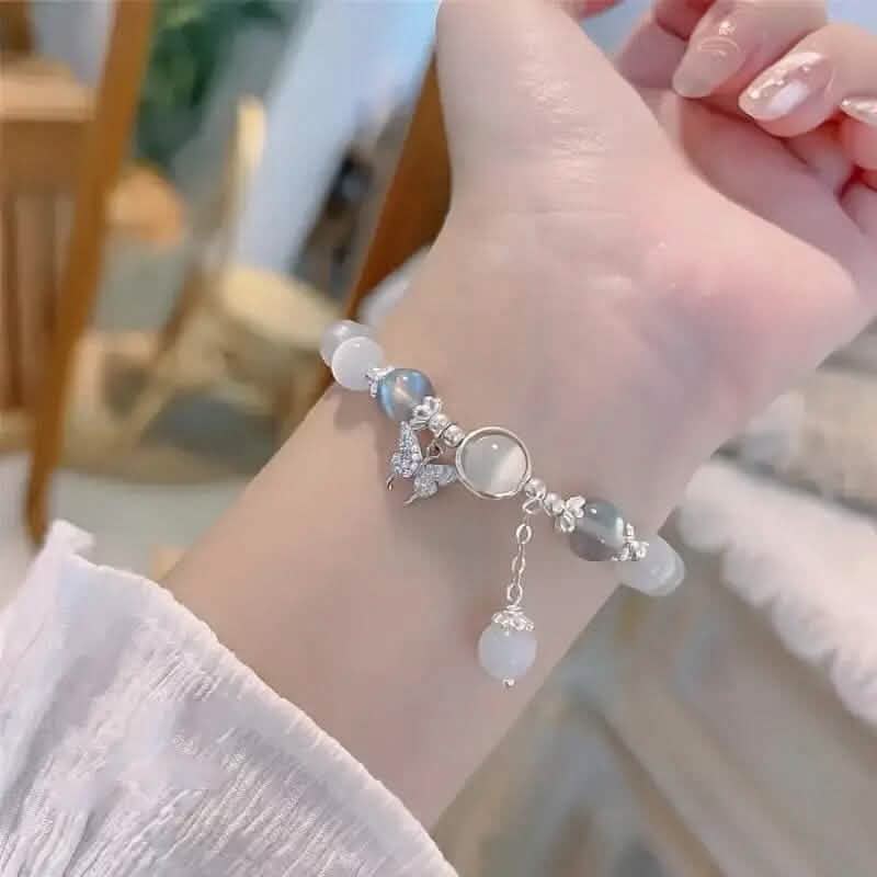 Glass Cat Eye Stone Beaded Bracelet with Butterfly Charm Bracelets - DailySale