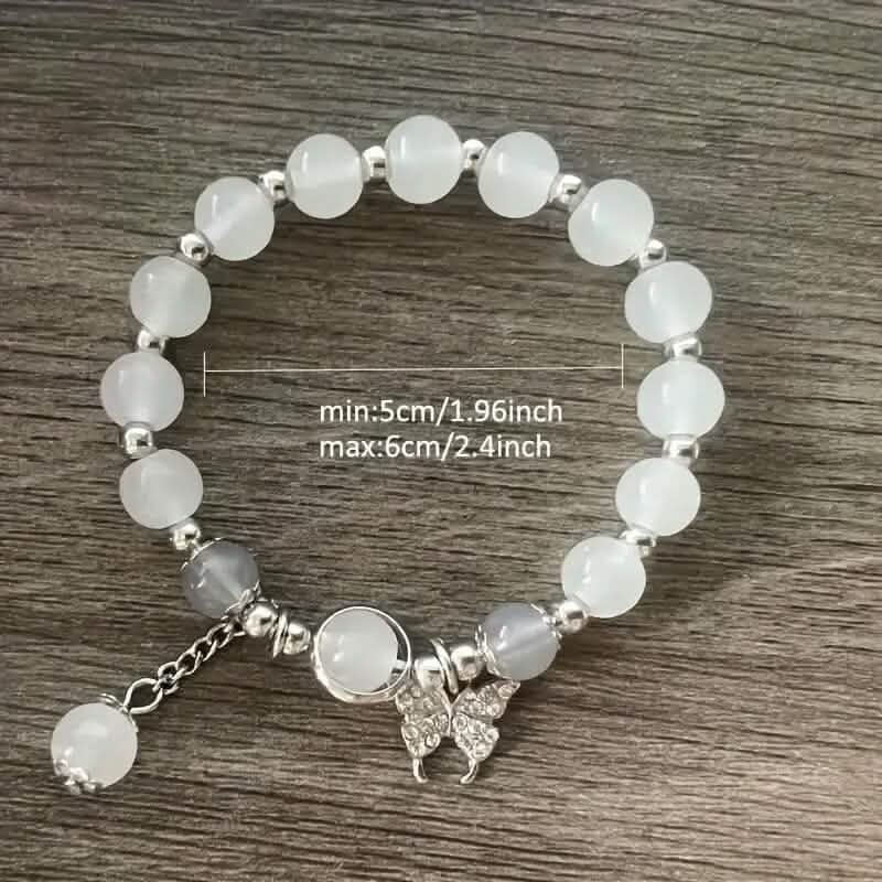 Glass Cat Eye Stone Beaded Bracelet with Butterfly Charm Bracelets - DailySale