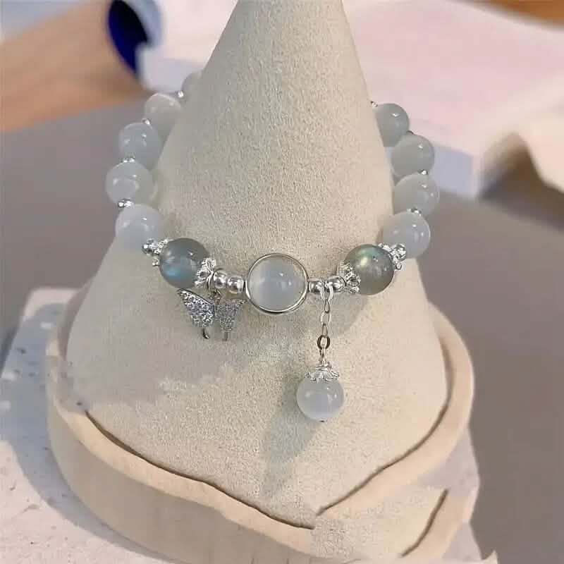Glass Cat Eye Stone Beaded Bracelet with Butterfly Charm Bracelets - DailySale