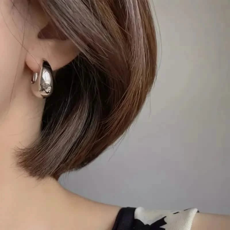 Glossy Chunky Shaped Hoop Earrings Copper Jewelry Vintage Elegant Style Female Geometric Ear Buckles Earrings - DailySale