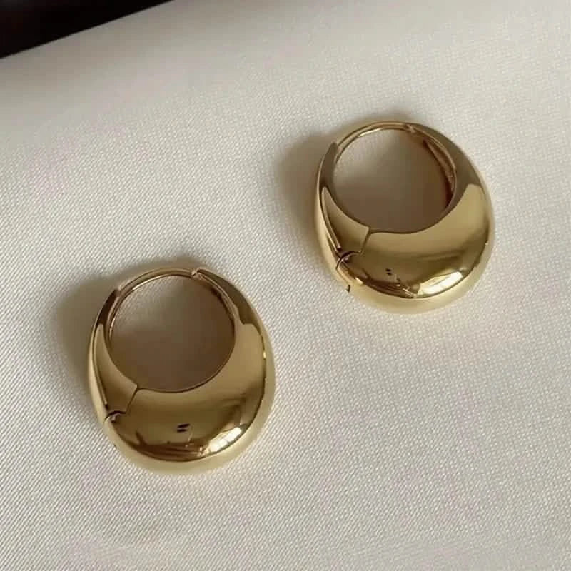 Glossy Chunky Shaped Hoop Earrings Copper Jewelry Vintage Elegant Style Female Geometric Ear Buckles Earrings Gold - DailySale