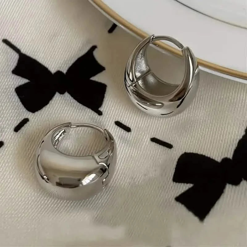 Glossy Chunky Shaped Hoop Earrings Copper Jewelry Vintage Elegant Style Female Geometric Ear Buckles Earrings Silver - DailySale