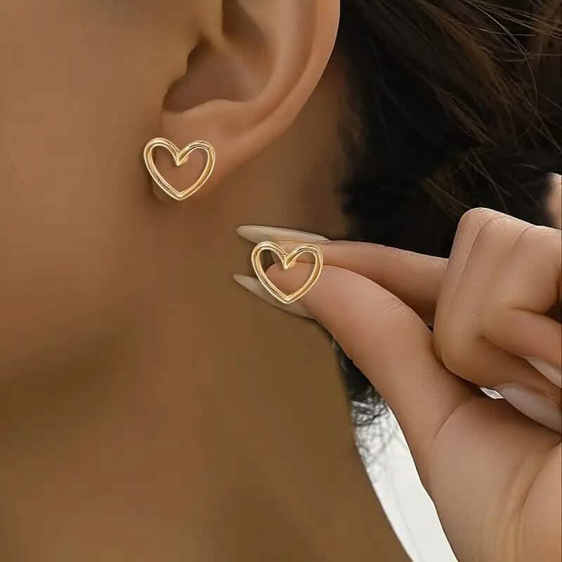 Glossy Hollow Heart Design Stud Earrings Earrings Gold - DailySale