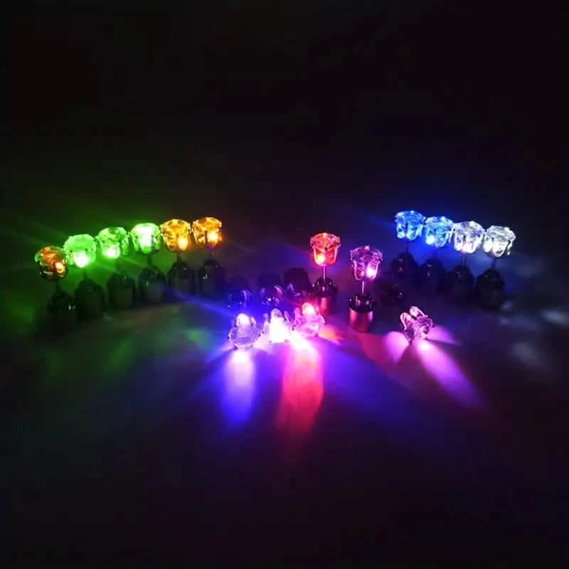 Glowing Rainbow LED Earrings: Color-Changing Ear Drop Pendants with Light-Up Crown Studs Earrings - DailySale