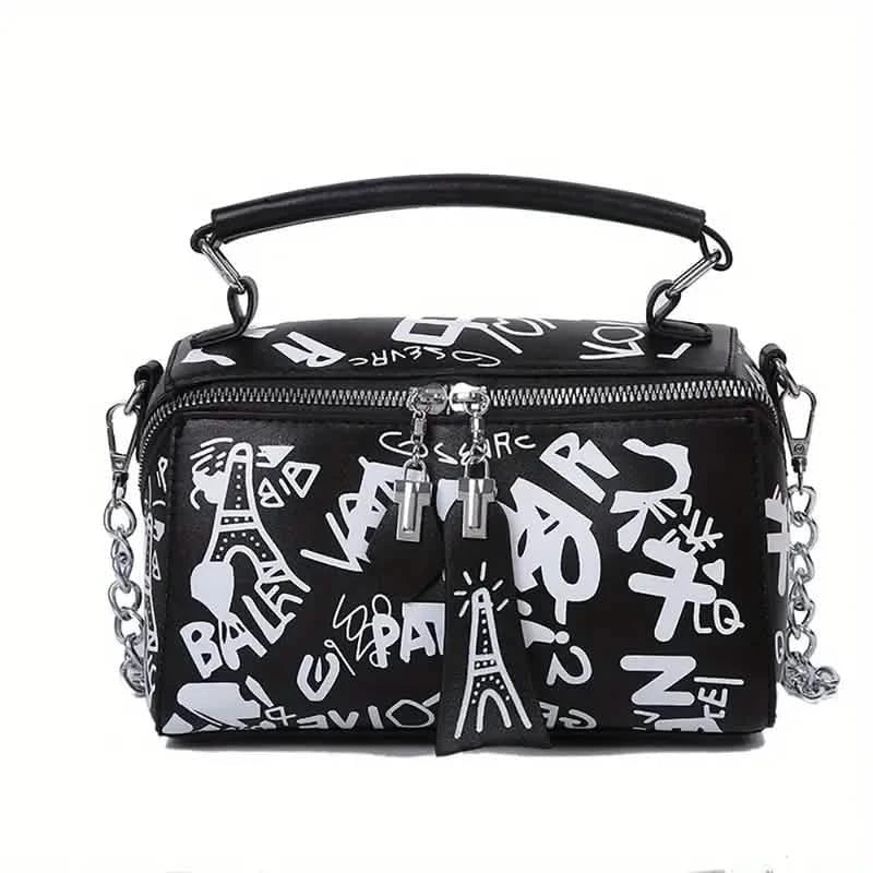 Graffiti Trendy Chain Crossbody Bag for Women Bags & Travel Black - DailySale