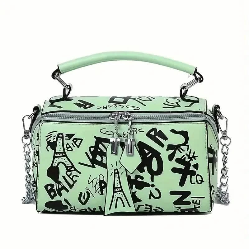 Graffiti Trendy Chain Crossbody Bag for Women Bags & Travel Green - DailySale