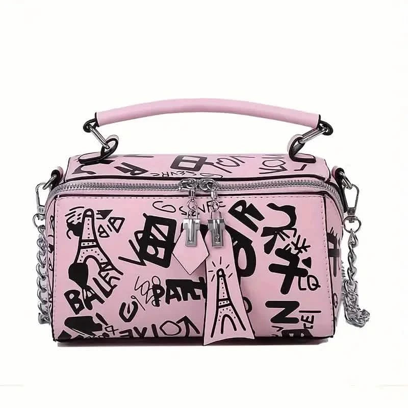 Graffiti Trendy Chain Crossbody Bag for Women Bags & Travel Pink - DailySale