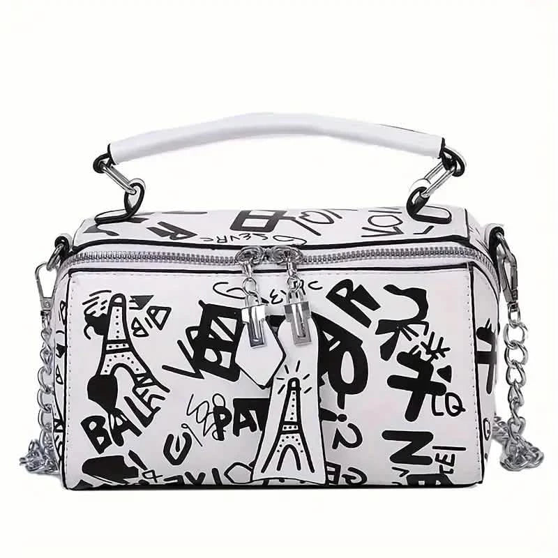 Graffiti Trendy Chain Crossbody Bag for Women Bags & Travel White - DailySale