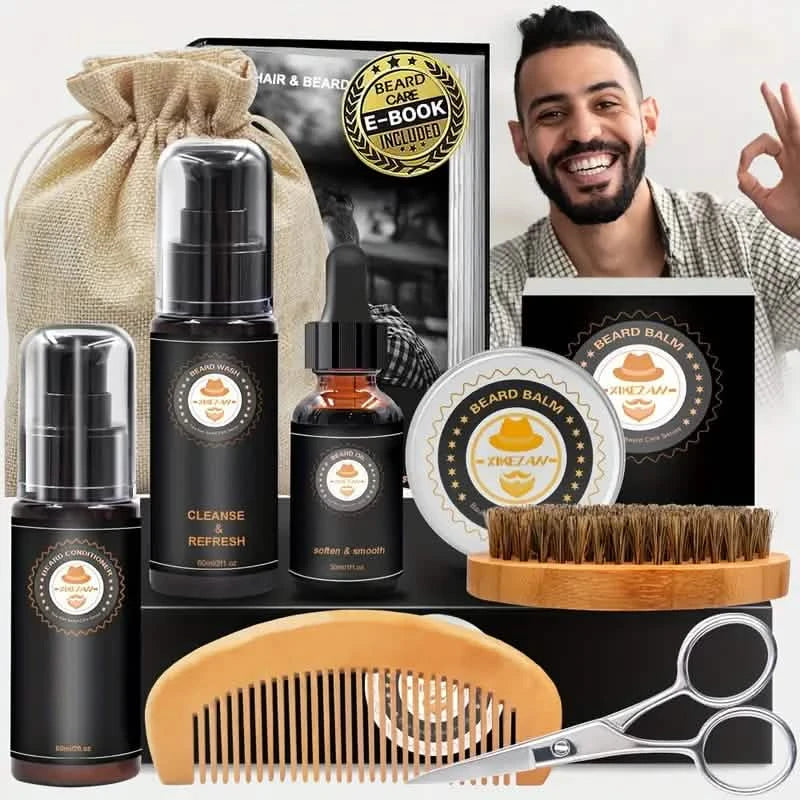 Grooming Kit w/Beard Conditioner, Oil, Balm, Brush, Wash, Comb, Scissor, Bag, E-Book Men's Grooming - DailySale