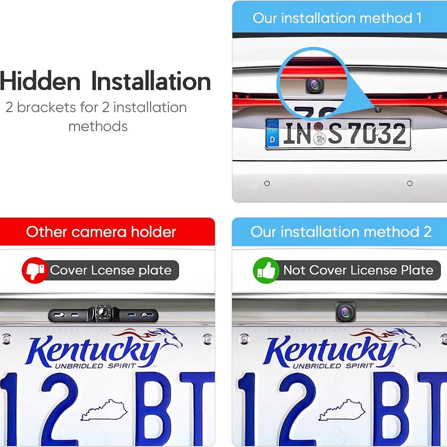 HD Backup Camera, Metal Housing 170 Degree Wide View Angle License Plate Rear View Camera Automotive - DailySale