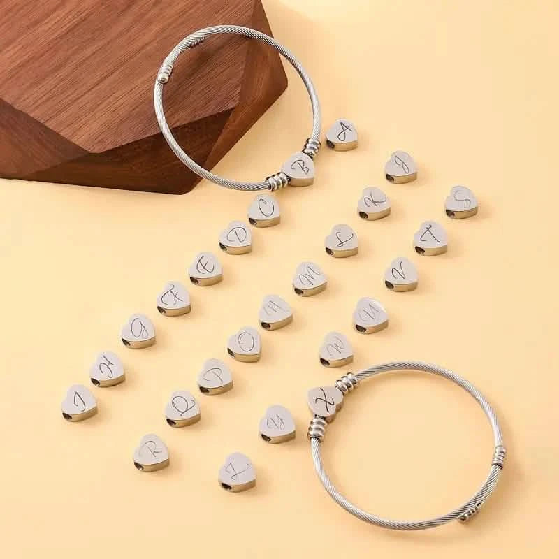 Heart Cable Initial Bracelet Hypoallergenic and Adjustable Bracelets Q - DailySale