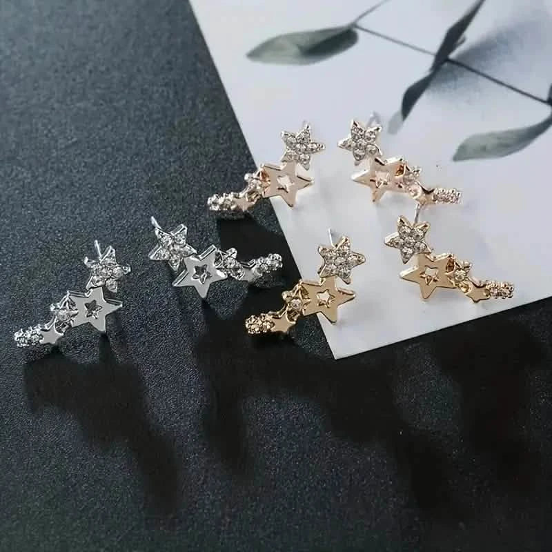 Hollow Star Earrings Zinc Alloy with Rhinestone Accents Earrings - DailySale
