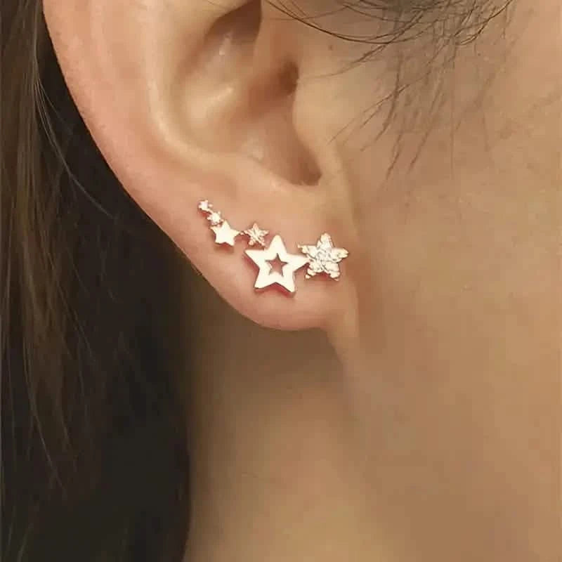 Hollow Star Earrings Zinc Alloy with Rhinestone Accents Earrings - DailySale
