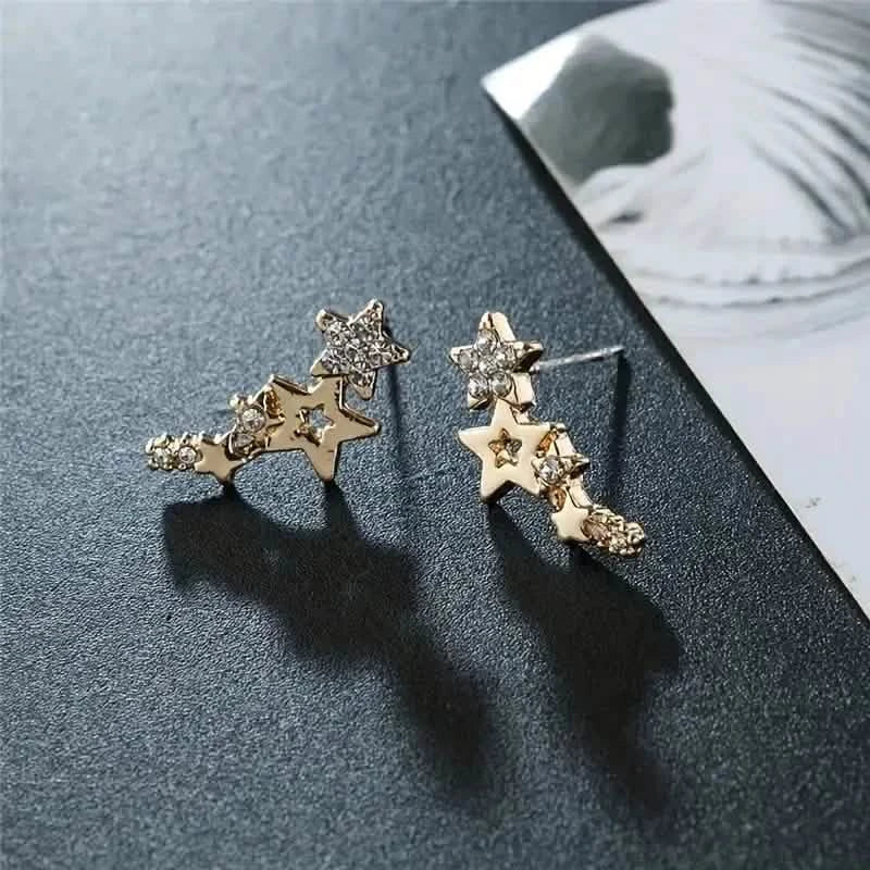 Hollow Star Earrings Zinc Alloy with Rhinestone Accents Earrings Gold - DailySale
