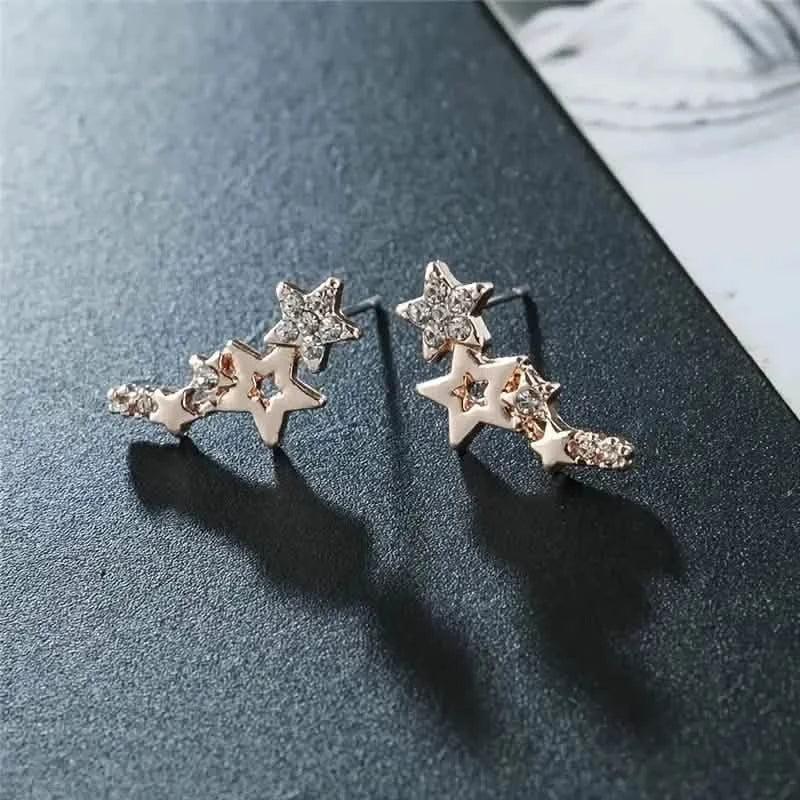 Hollow Star Earrings Zinc Alloy with Rhinestone Accents Earrings Rose Gold - DailySale
