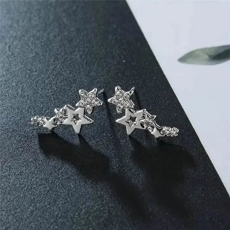 Hollow Star Earrings Zinc Alloy with Rhinestone Accents Earrings Silver - DailySale