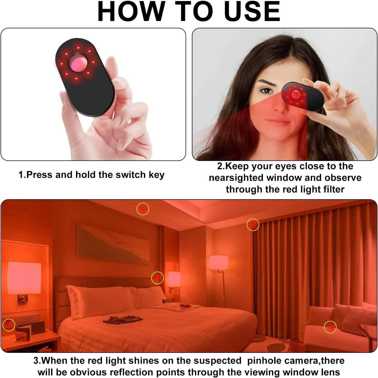 Hotel Hidden Camera Detector Finder, Infrared Detector, Travel Mini Portable Anti-Peeping Anti-Monitoring Camera Scanner Smart Home & Security - DailySale