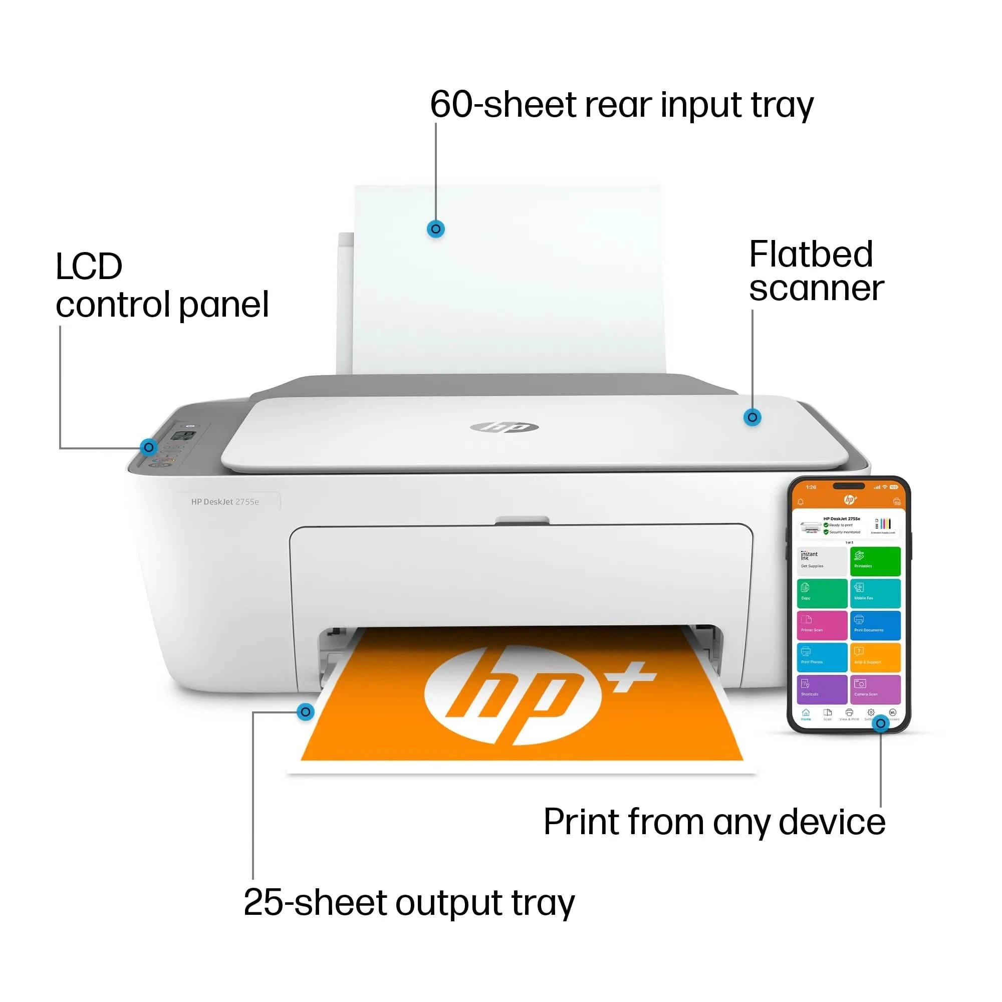 HP DeskJet 2755e All-in-One Inkjet Printer Color Mobile Print Copy Scan (Refurbished) Computer Accessories - DailySale